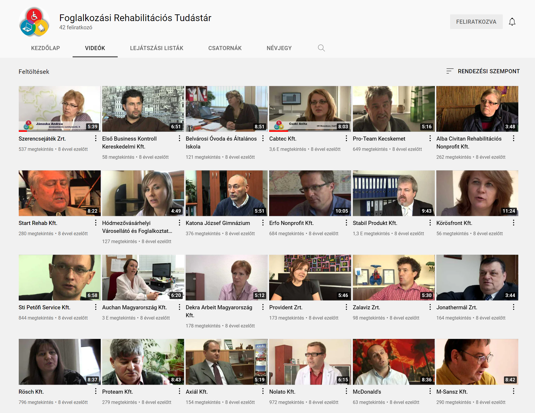 A Foglalkozási Rehabilitációs Tudástár Youtube csatornája