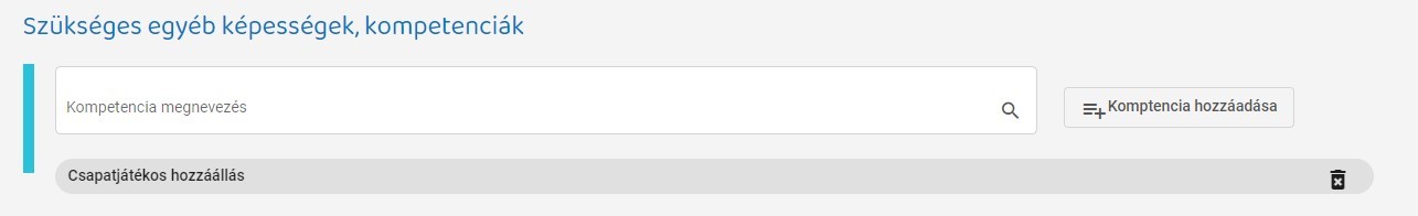 szükséges egyéb képességek, kompetenciák