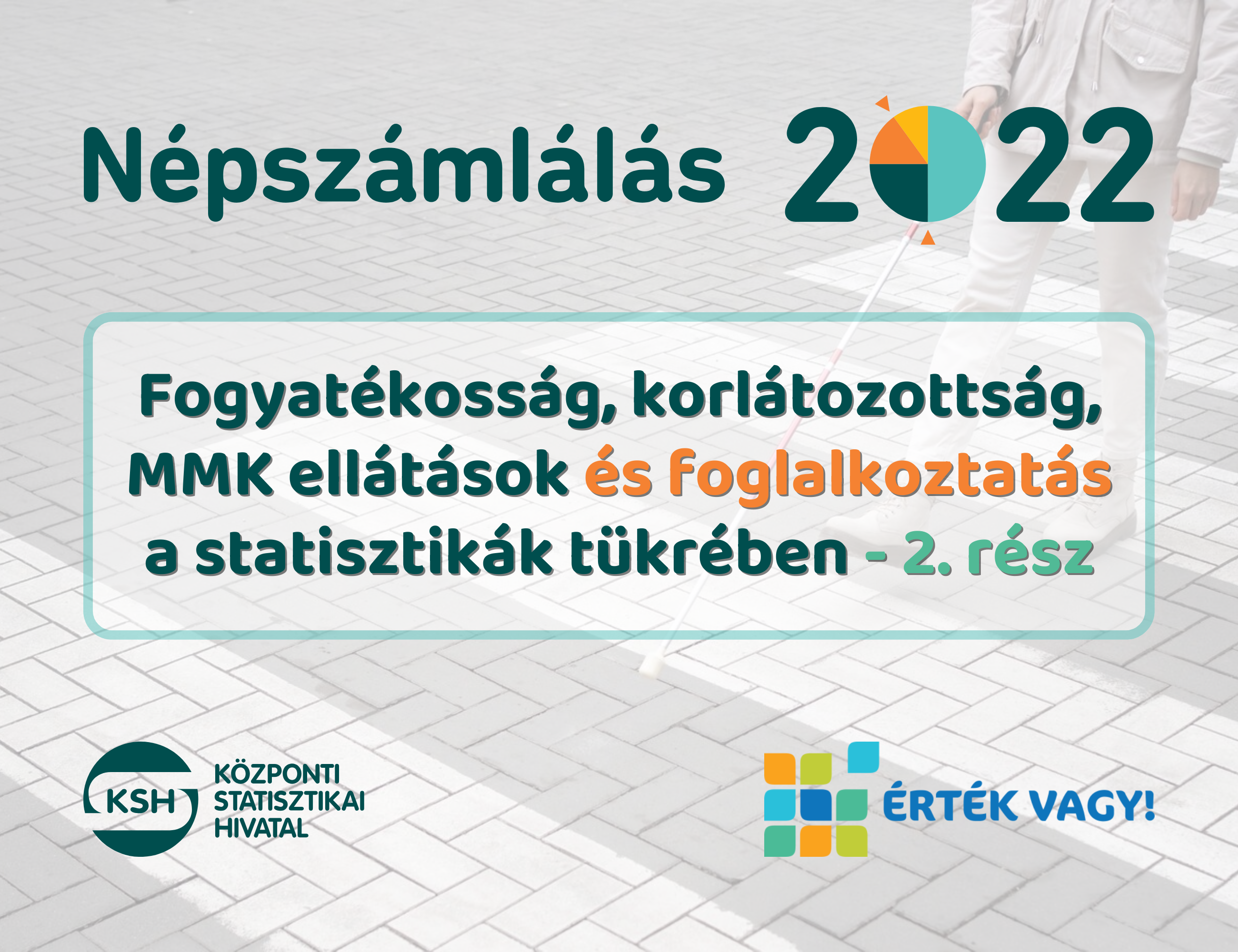  Fogyatékosság,  korlátozottság,  MMK ellátások és foglalkoztatás a statisztikák tükrében - 2. rész; Népszámlálás 2022, KSH és Érték Vagy Portál logó