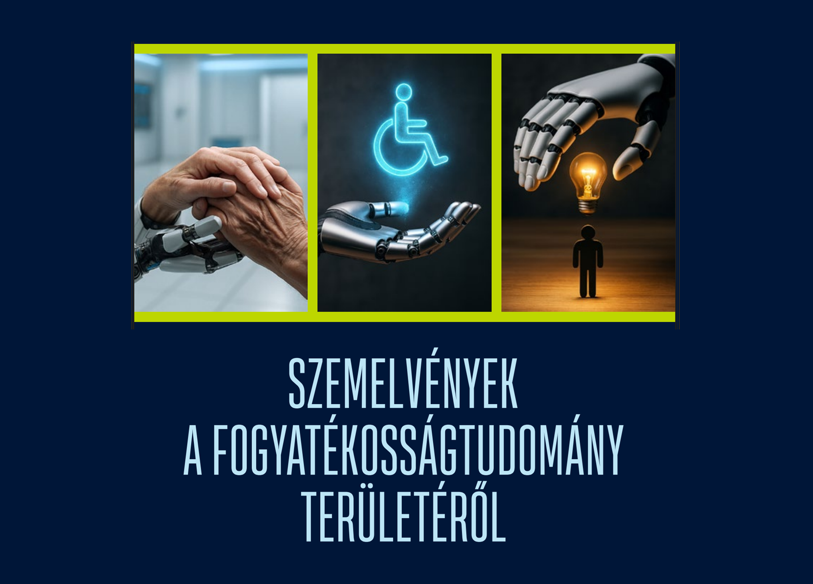 A kiadvány nyitóképe, amelyen három robotkéz segíti a fogyatékossággal élőket